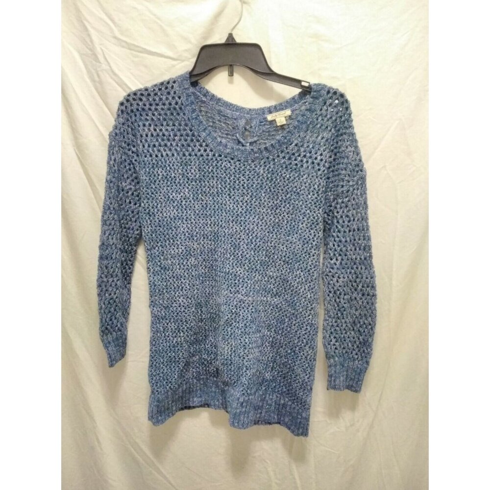 Lucky Brand Blue White Open Knit Cut Out Back Sweater Cover Up Small